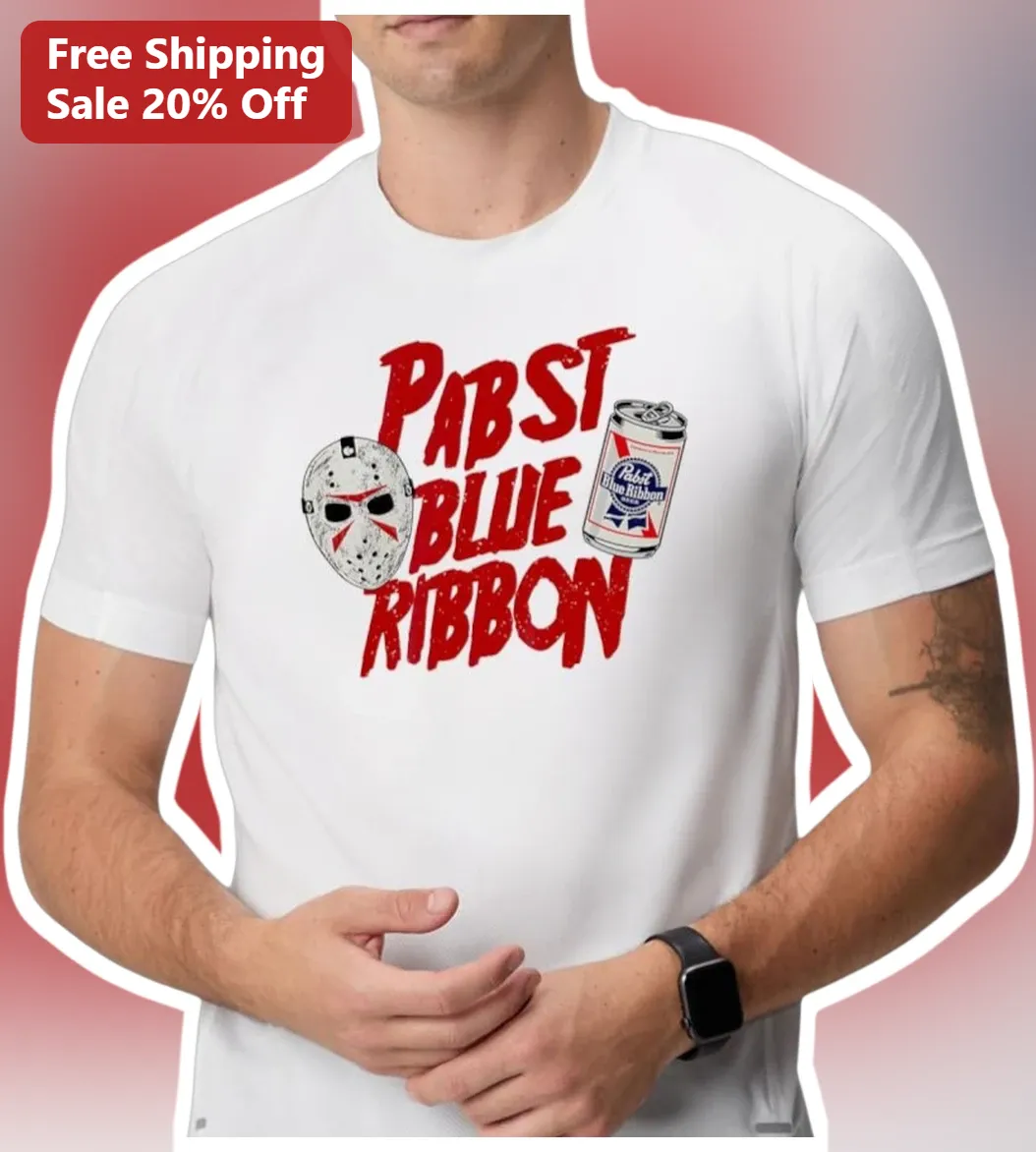 Pabst Blue Ribbon Jason Voorhees Horror Beer Graphic Tee