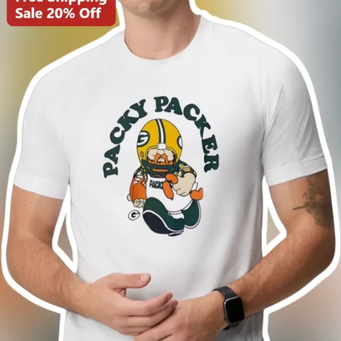 Packy Packer Green Bay Packers Fan Cartoon Graphic Tee Funny NFL Football Shirt Gift