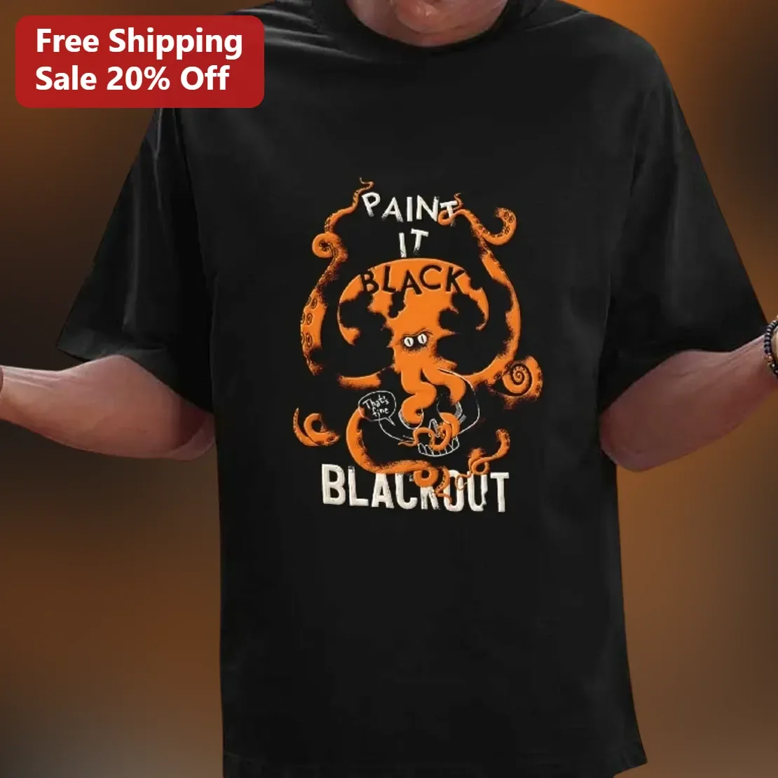Paint It Black Tee Rolling Stones Inspired Octopus Skull Graffiti Art Classic Rock Graphic Shirt