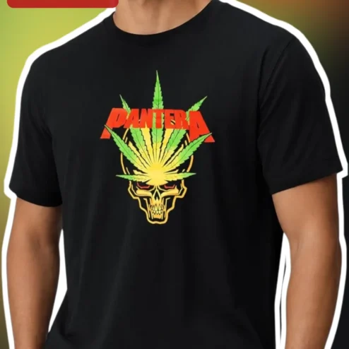 Pantera Weed Skull Graphic Tee Vintage Heavy Metal Band Shirt for Men