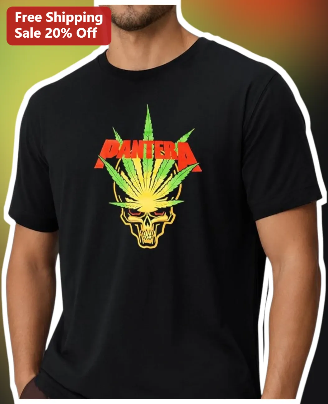 Pantera Weed Skull Graphic Tee Vintage Heavy Metal Band Shirt for Men
