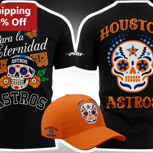 Para La Eternidad Houston Astros Tee Dia De Los Muertos Sugar Skull Baseball Fan Gift