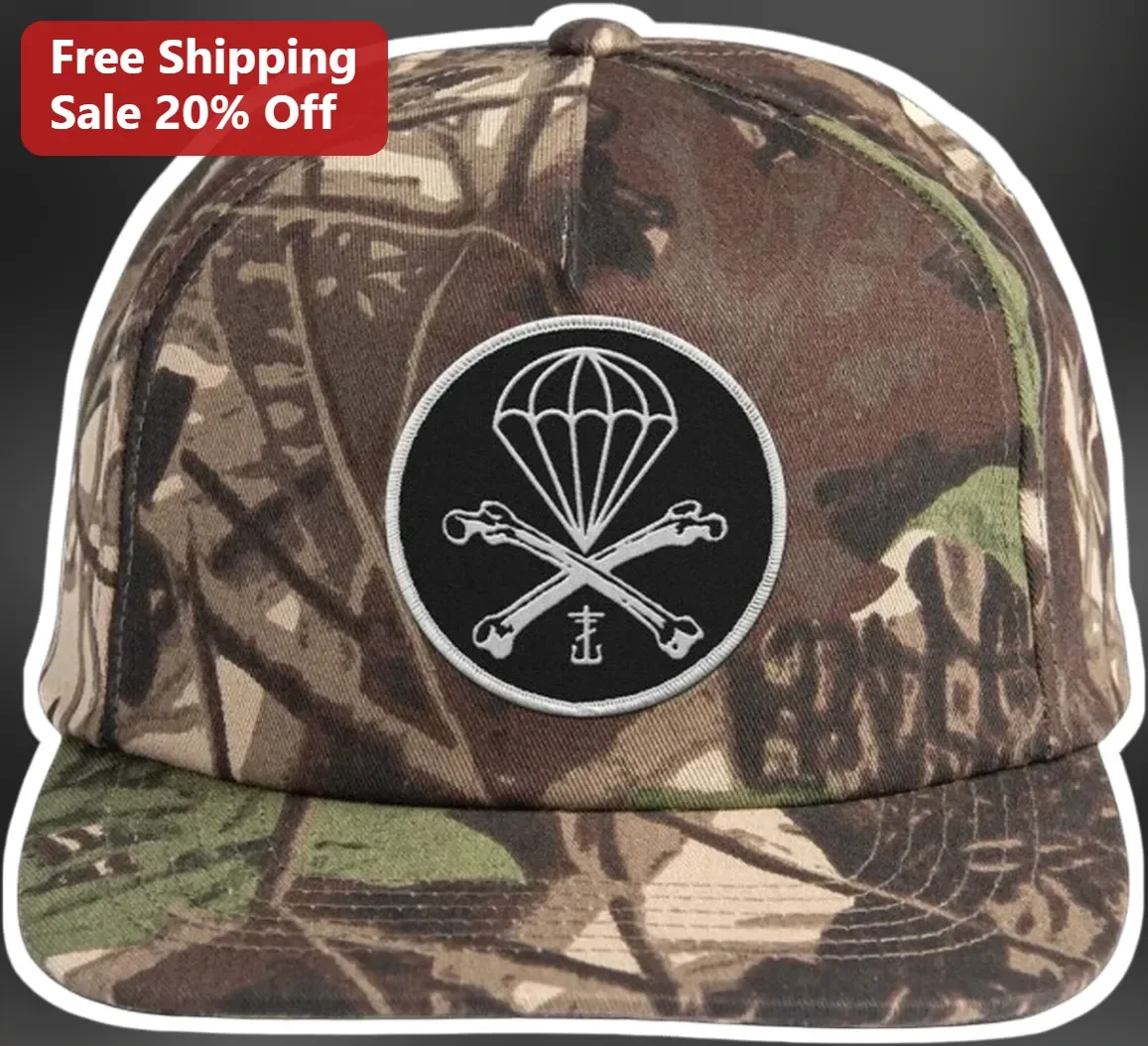 Parachute Crossed Bones Camo Hat Tactical Airborne Snapback for Men Military Veterans Hunters