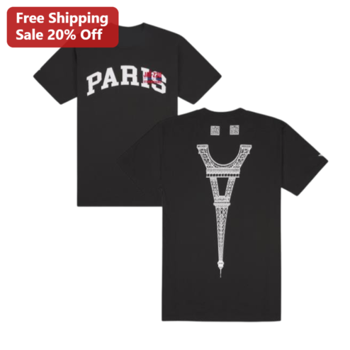 Paris Eiffel Tower Graphic Tee Black Cotton Streetwear City Souvenir Shirt for Men and Women