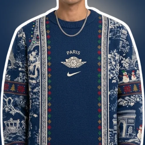 PARIS Sweater Ugly Christmas Knit Eiffel Tower Holiday Crewneck for Men