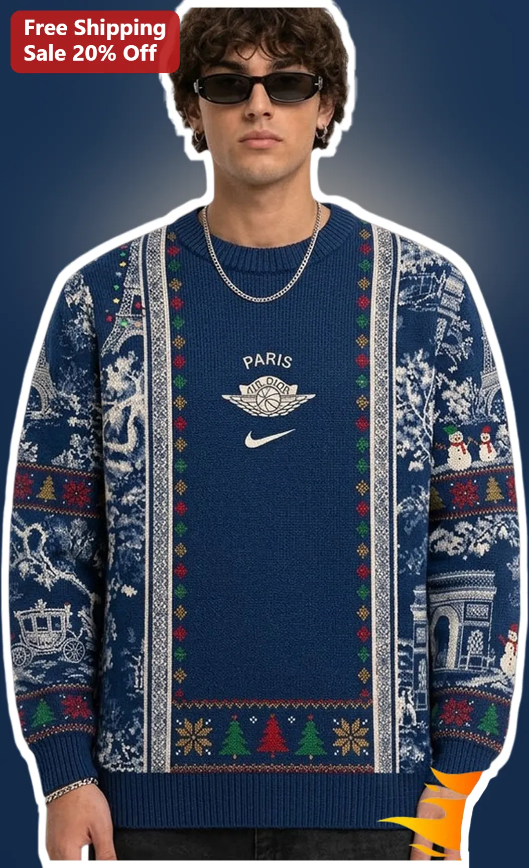 PARIS Sweater Ugly Christmas Knit Eiffel Tower Holiday Crewneck for Men