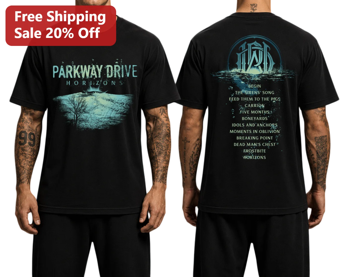 Parkway Drive Horizons Tee Black Metalcore Band Merch Tracklist Shirt