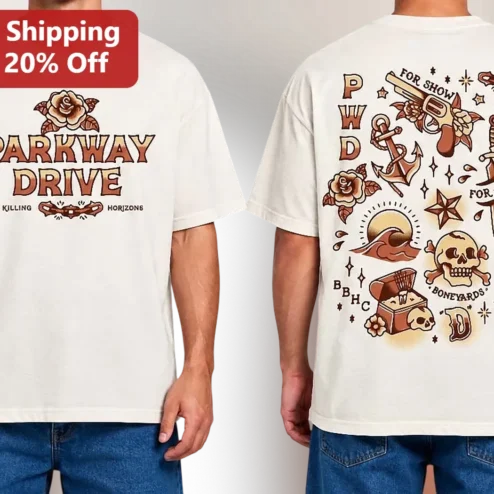 Parkway Drive Killing Horizons Vintage Tattoo Art Graphic Tee for Metalcore Fans