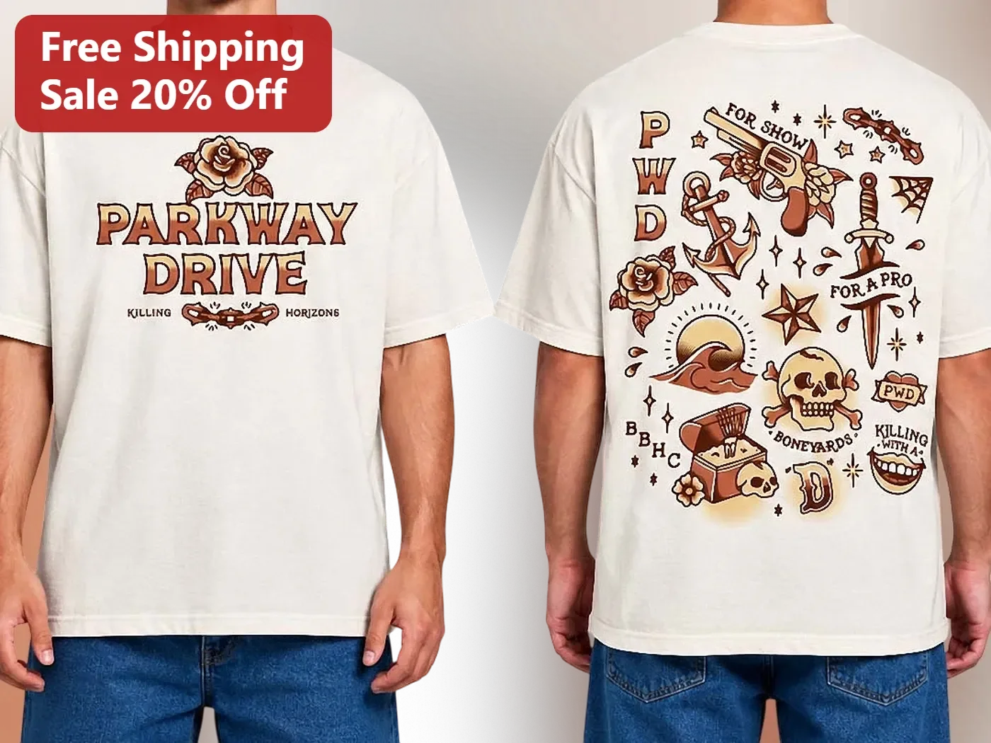 Parkway Drive Killing Horizons Vintage Tattoo Art Graphic Tee for Metalcore Fans