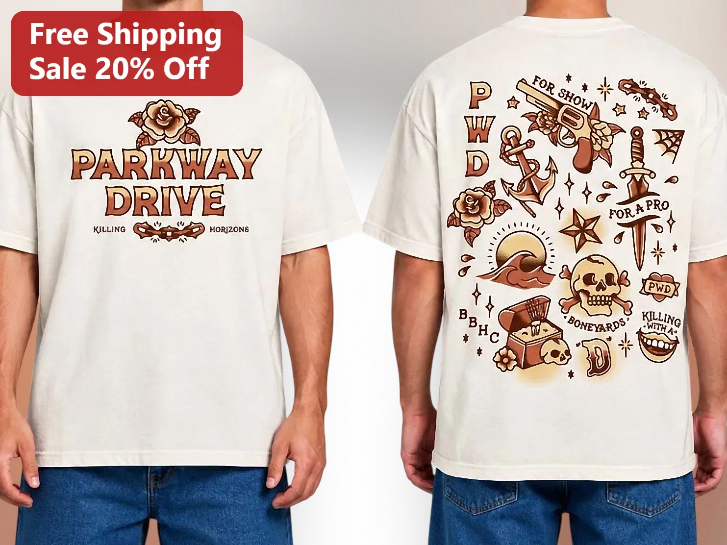 Parkway Drive Killing Horizons Vintage Tattoo Flash Graphic Tee