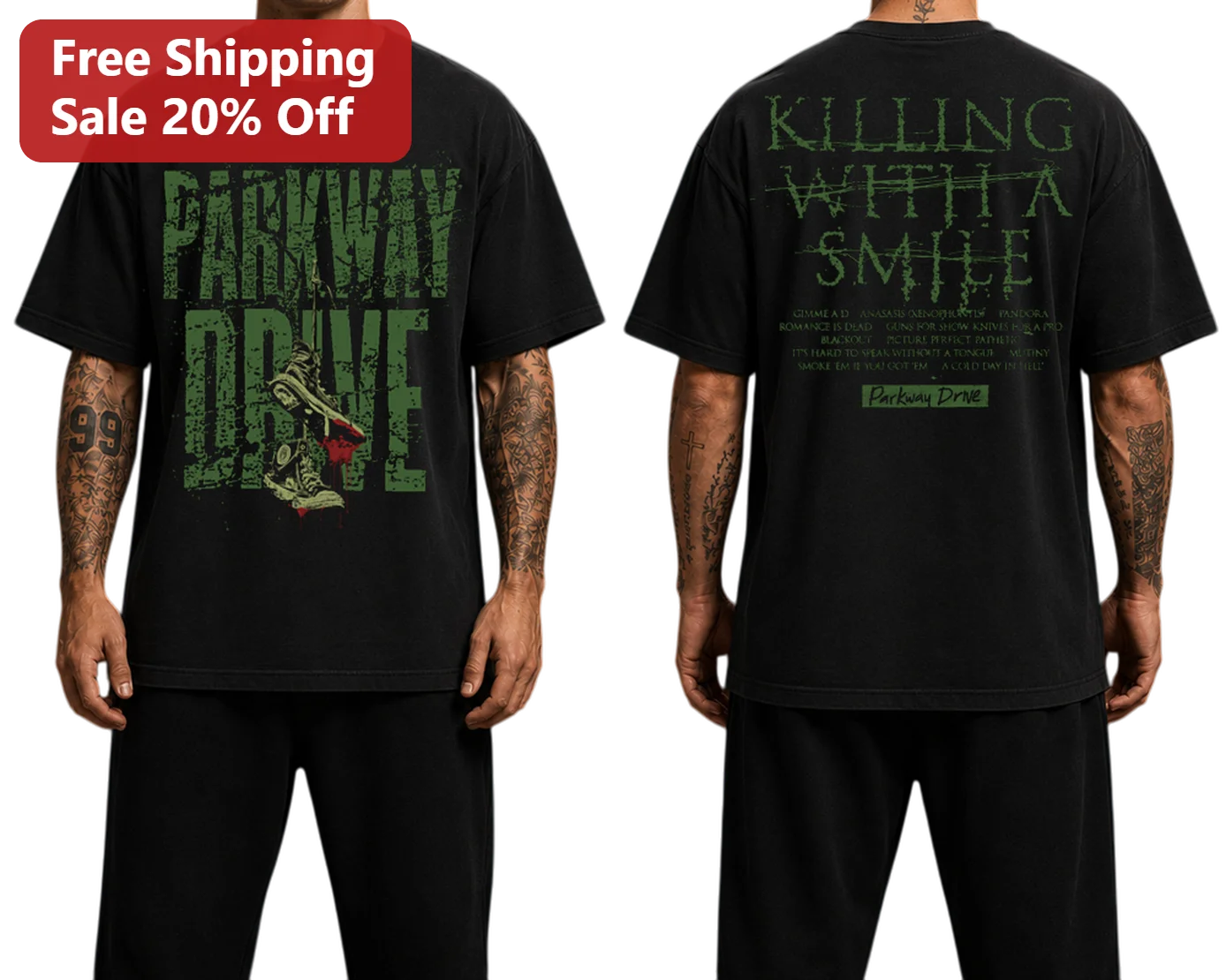 Parkway Drive Killing With A Smile Graphic Tee Metalcore Band Merch