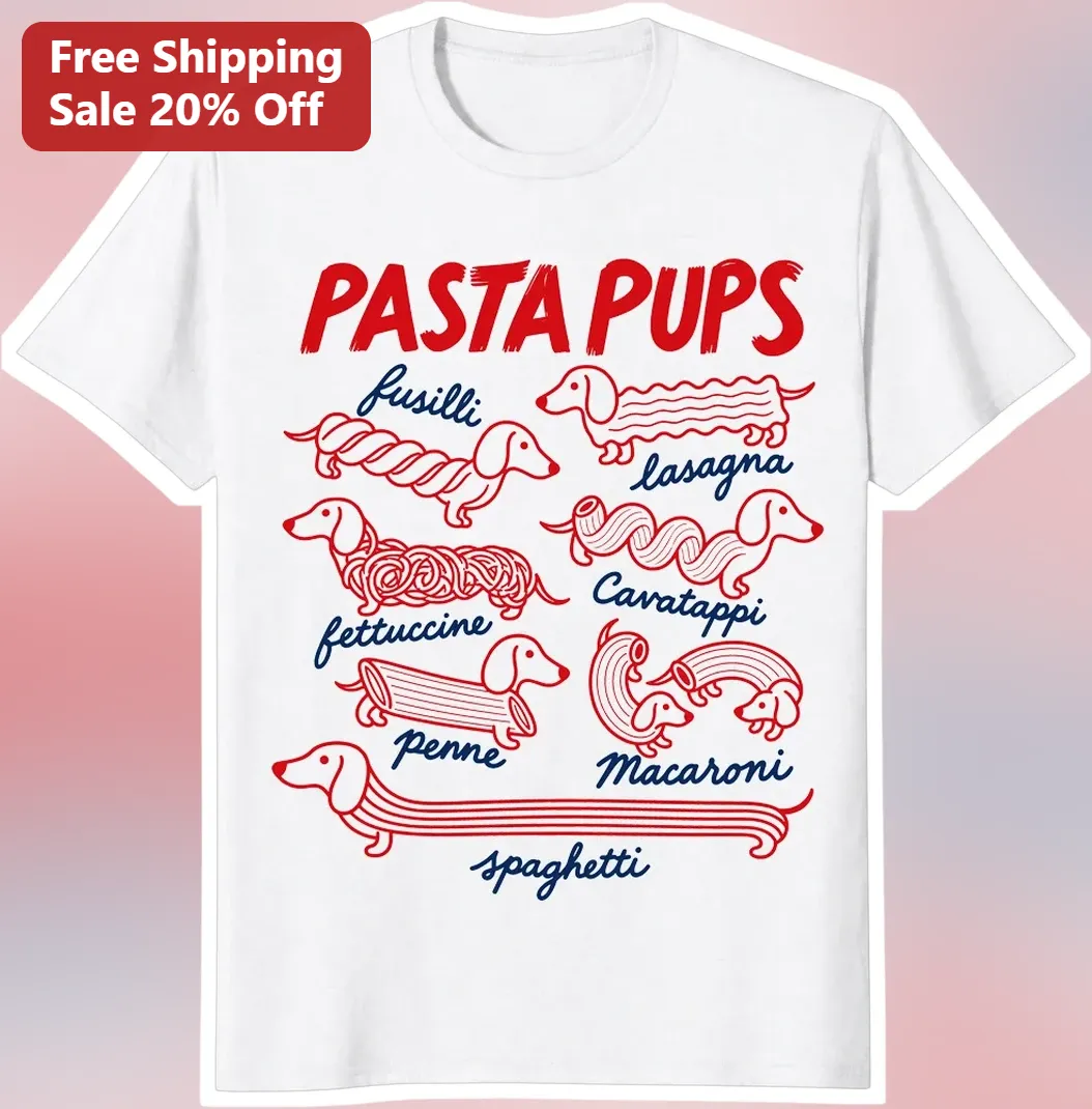 Pasta Pups Dachshund Graphic Tee Funny Wiener Dog Italian Food Lover Gift Shirt