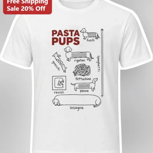 Pasta Pups Funny Dachshund Dog Graphic Tee for Dog Lovers and Foodies