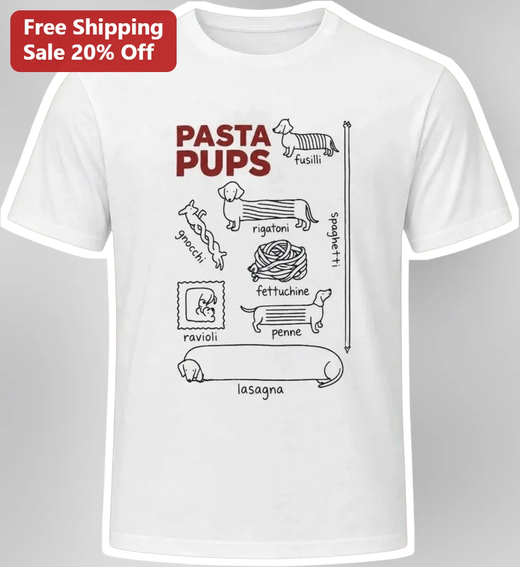 Pasta Pups Funny Dachshund Dog Graphic Tee for Dog Lovers and Foodies
