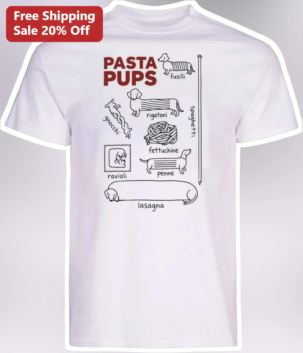 Pasta Pups Funny Dachshund Dog Graphic Tee for Italian Foodie Dog Lovers