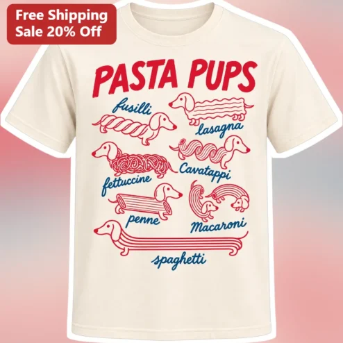 Pasta Pups Funny Dachshund Graphic Tee Italian Food Dog Lover Gift Shirt