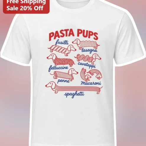 Pasta Pups Funny Dachshund Italian Food Pun Graphic Tee Gift for Dog Lovers