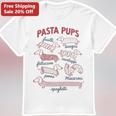 Pasta Pups Graphic Tee Funny Dachshund Wiener Dog Lover Gift Shirt