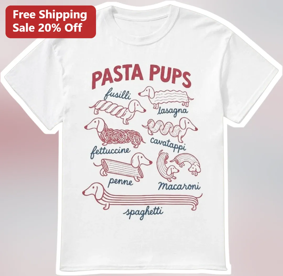 Pasta Pups Graphic Tee Funny Dachshund Wiener Dog Lover Gift Shirt