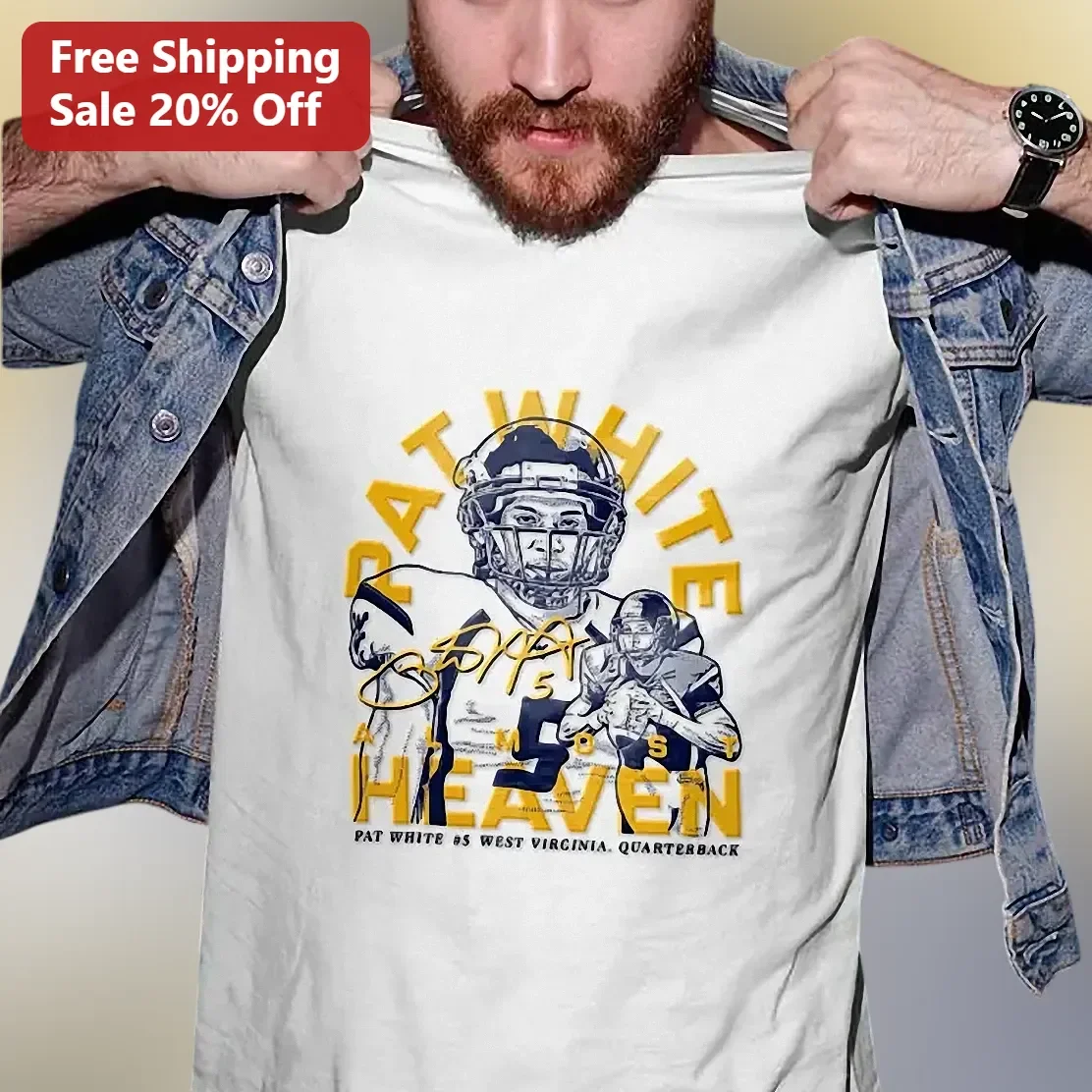 Pat White Almost Heaven WVU Mountaineers Vintage Football Graphic Tee