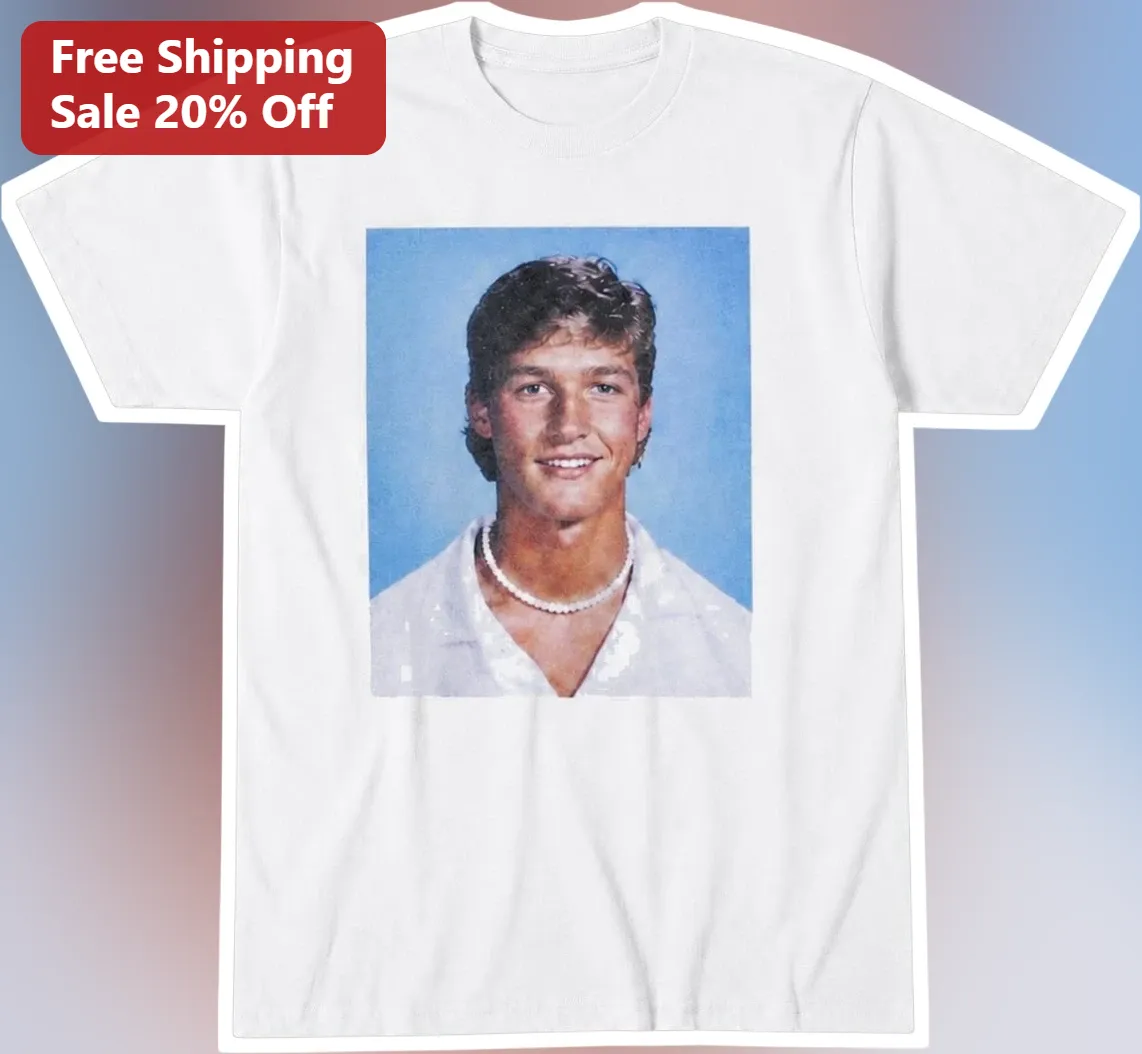 Patrick Swayze Vintage Yearbook Photo Graphic Tee Retro 80s Heartthrob Actor Shirt