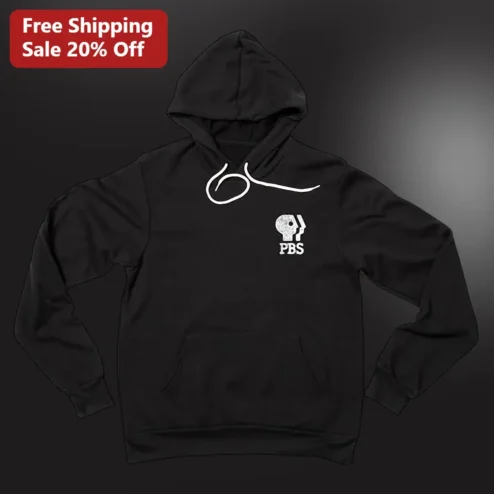PBS Logo Black Pullover Hoodie with Kangaroo Pocket and Hood