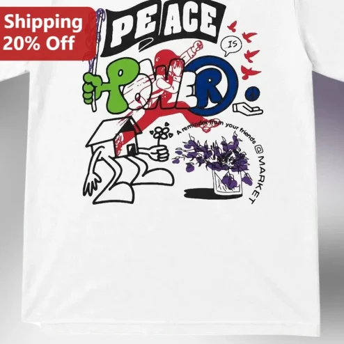 Peace Is Power Graphic Tee Retro Hippie Protest Art Shirt for Activists