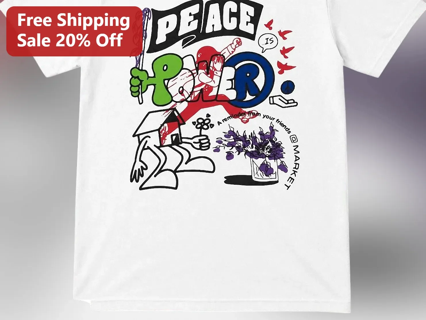 Peace Is Power Graphic Tee Retro Hippie Protest Art Shirt for Activists