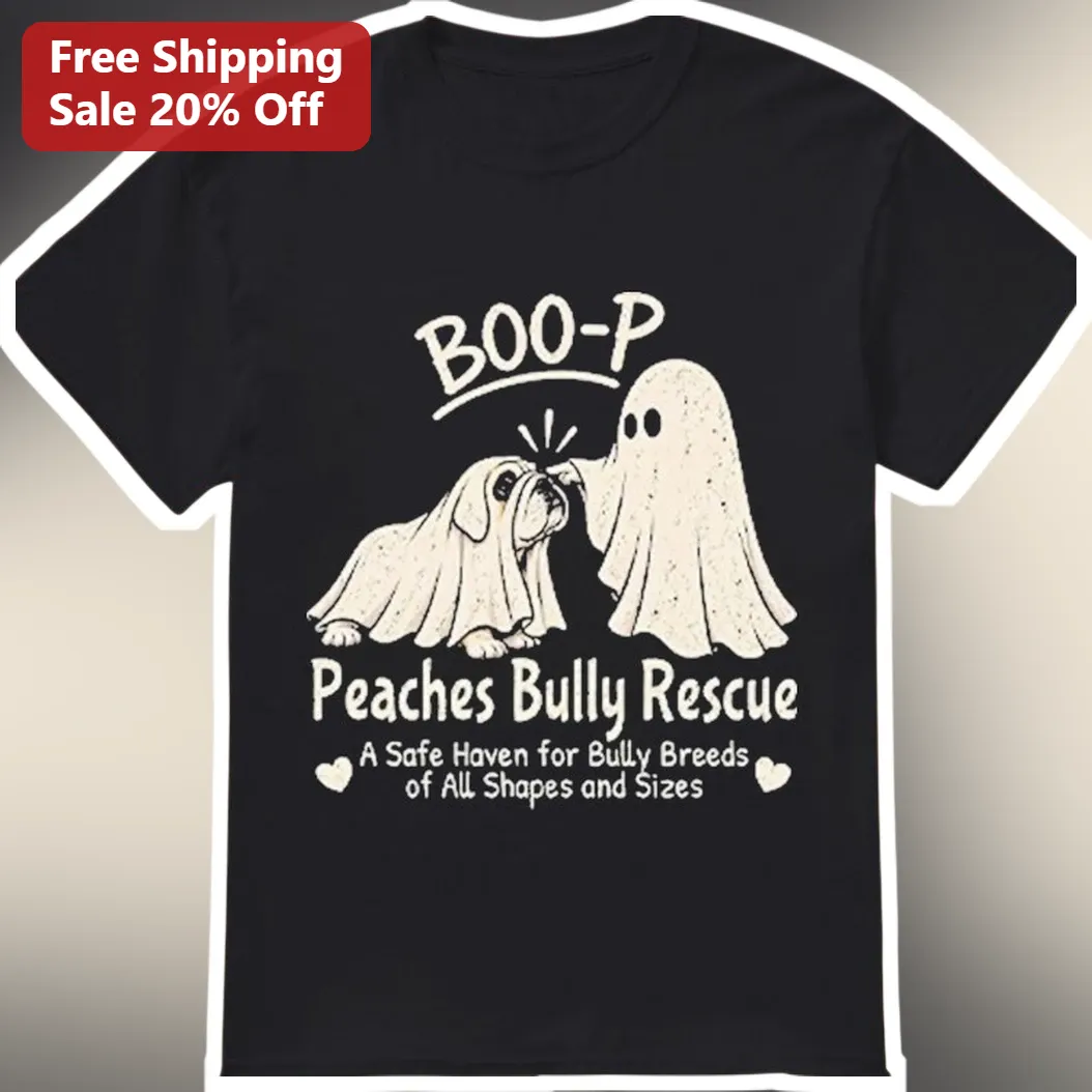 Peaches Bully Rescue Tee Safe Haven for Bully Breeds Halloween Ghost Dog Graphic Shirt