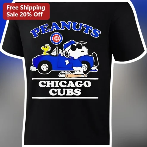 PEANUTS Chicago Cubs Tee Snoopy Joe Cool Woodstock Baseball Fan Shirt