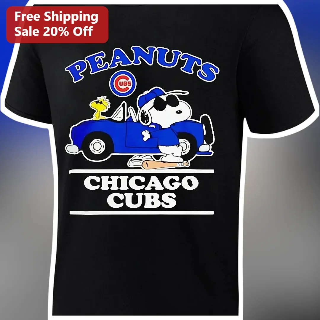 PEANUTS Chicago Cubs Tee Snoopy Joe Cool Woodstock Baseball Fan Shirt
