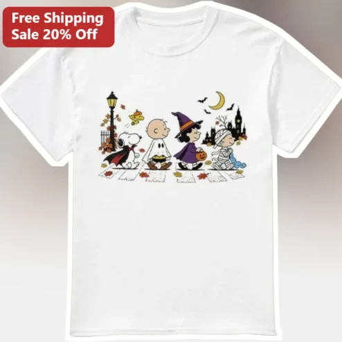 Peanuts Gang Halloween Costume Graphic Tee Vintage Cartoon Snoopy Charlie Brown Shirt