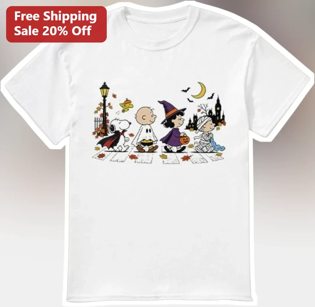 Peanuts Gang Halloween Costume Graphic Tee Vintage Cartoon Snoopy Charlie Brown Shirt