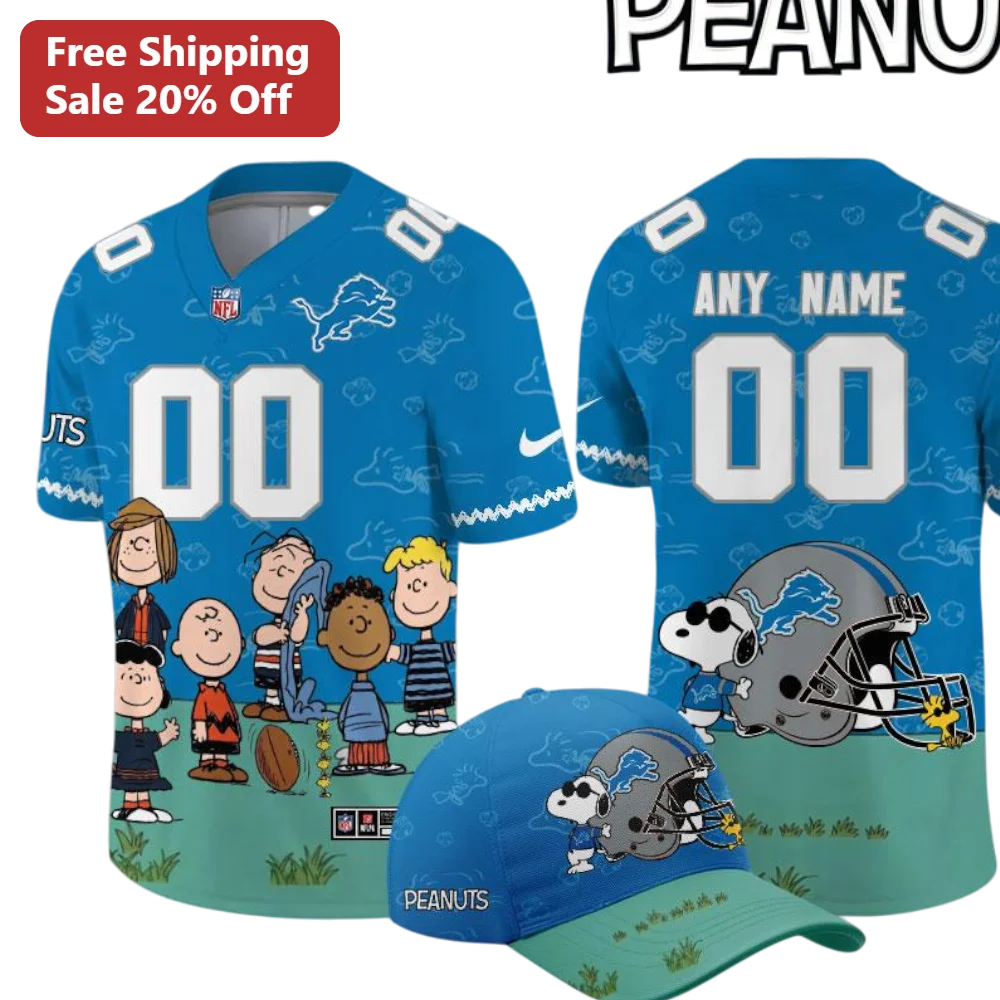 PEANUTS Jersey Detroit Lions NFL Football Style Snoopy Charlie Brown Custom Name Personalized Gift