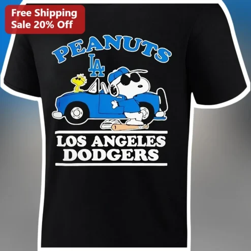 Peanuts Los Angeles Dodgers Tee Snoopy Baseball Fan Graphic Shirt
