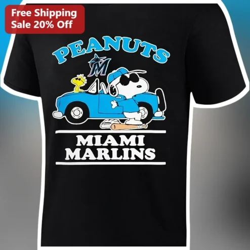 Peanuts Miami Marlins Snoopy Graphic Tee Baseball Fan Gift