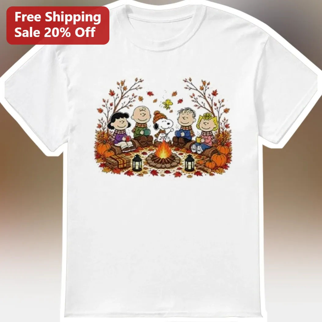 Peanuts Vintage Fall Campfire Snoopy Charlie Brown Graphic Tee for Adults