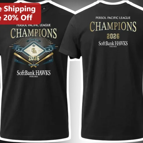 PERSOL PACIFIC LEAGUE CHAMPIONS SoftBank HAWKS FUKUOKA Tee NPB Baseball Fan Gift