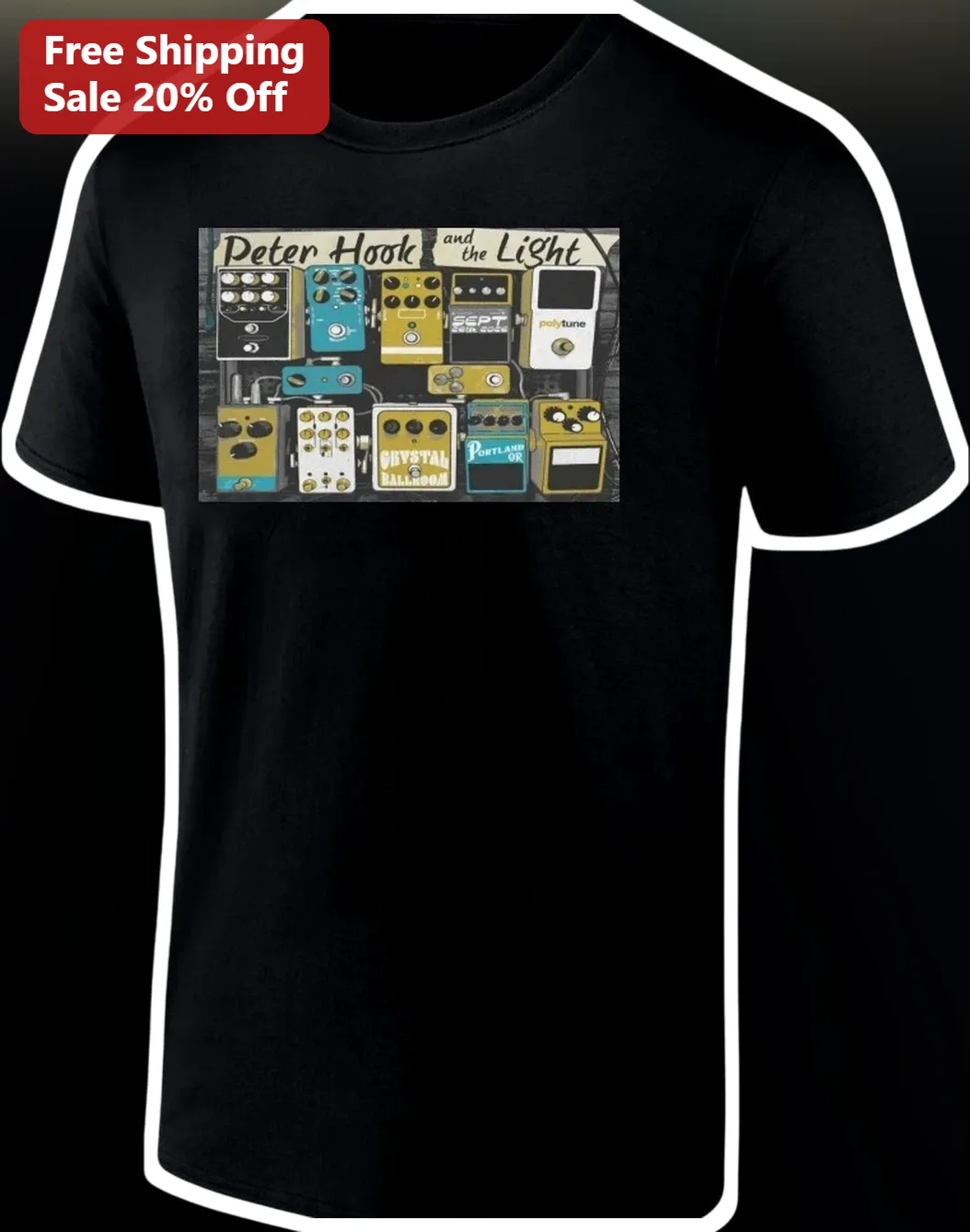 Peter Hook and The Light Tee Joy Division New Order Bassist Guitar Pedalboard Graphic Shirt