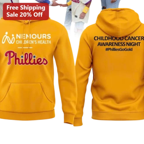 Phillies Go Gold Childhood Cancer Awareness Night Hoodie Nemours Children's Health Support Pullover