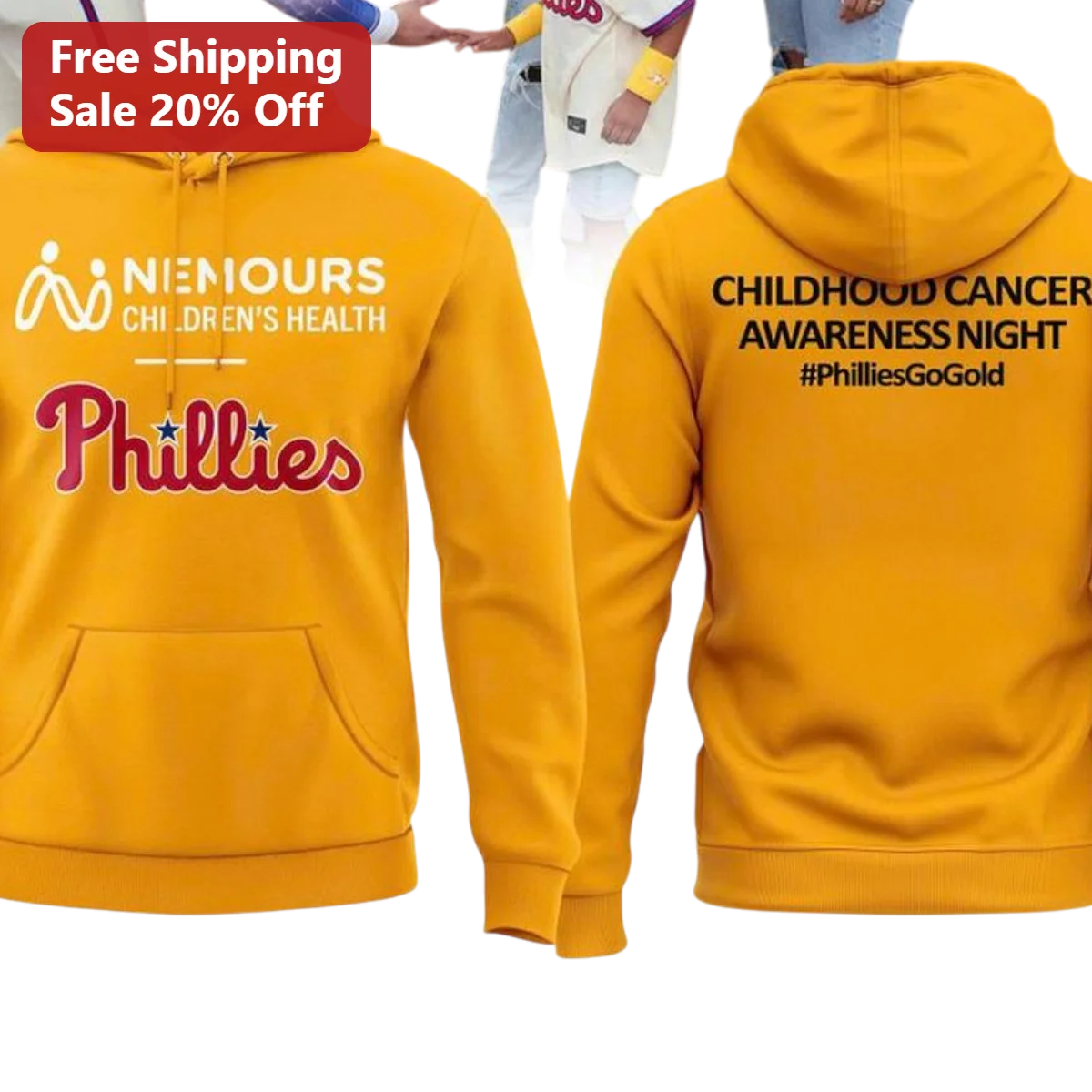 Phillies Go Gold Childhood Cancer Awareness Night Hoodie Nemours Children's Health Support Pullover