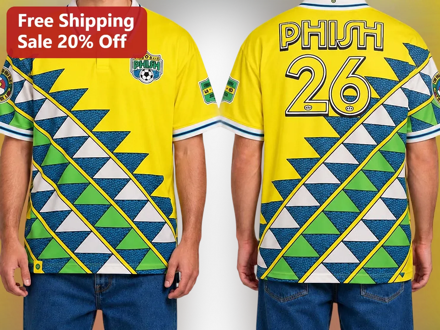 PHISH Polo Shirt Retro Soccer Jersey Geometric Pattern Music Festival Gear