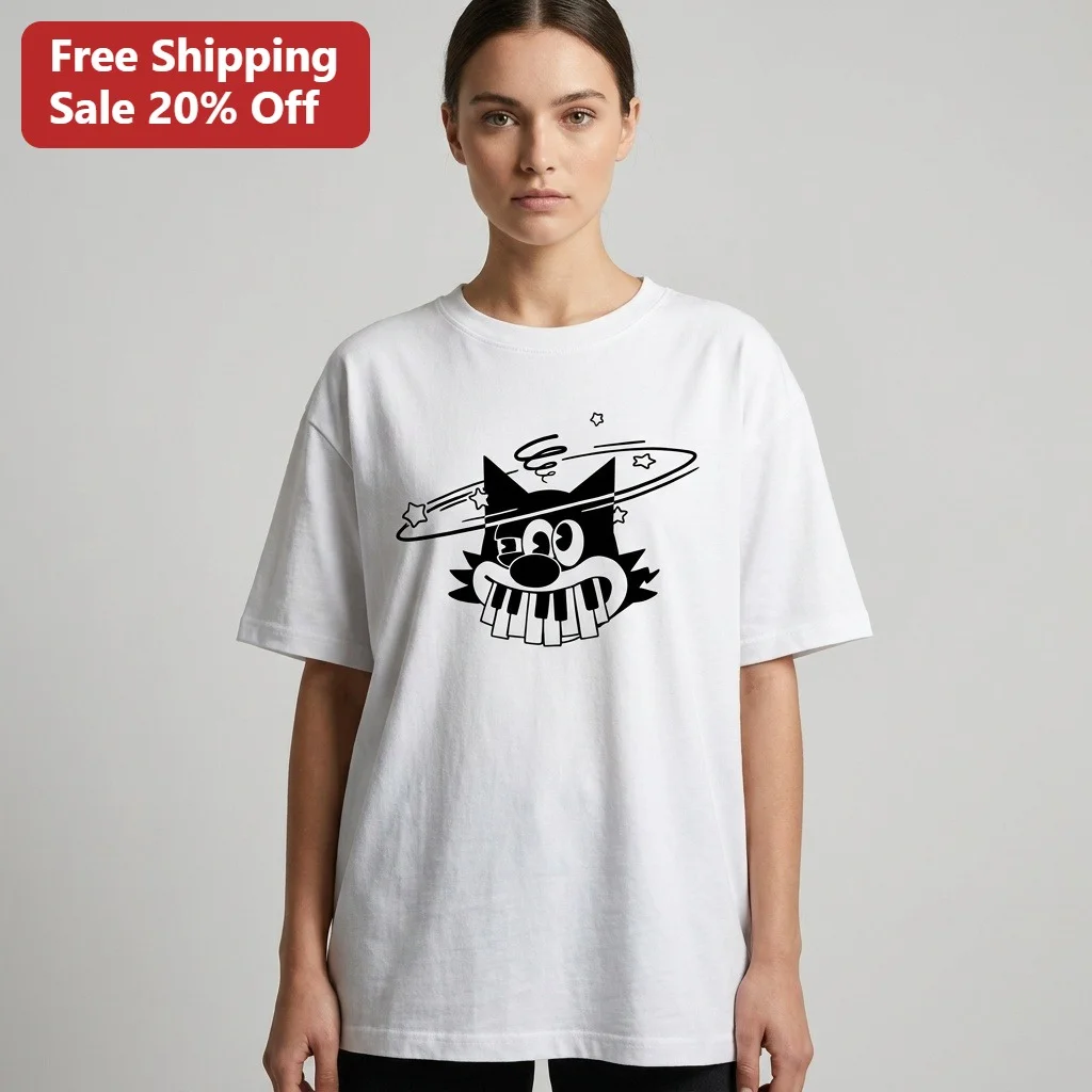 Piano Cat Monocle Graphic Tee Vintage Whimsical Feline Art Shirt for Musicians and Cat Lovers