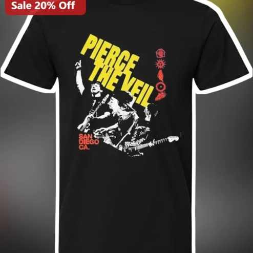 Pierce the Veil Vintage Concert Graphic Tee Black Alternative Rock Band Merch Shirt