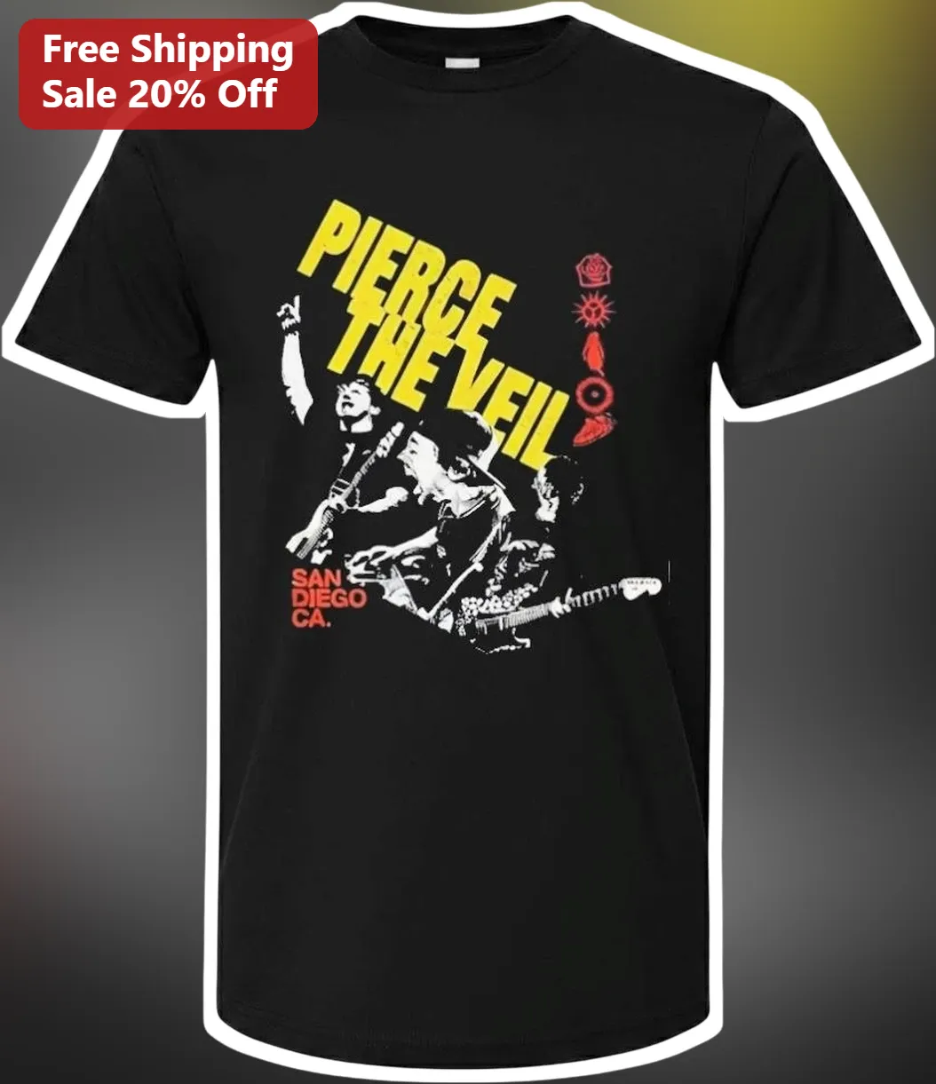 Pierce the Veil Vintage Concert Graphic Tee Black Alternative Rock Band Merch Shirt