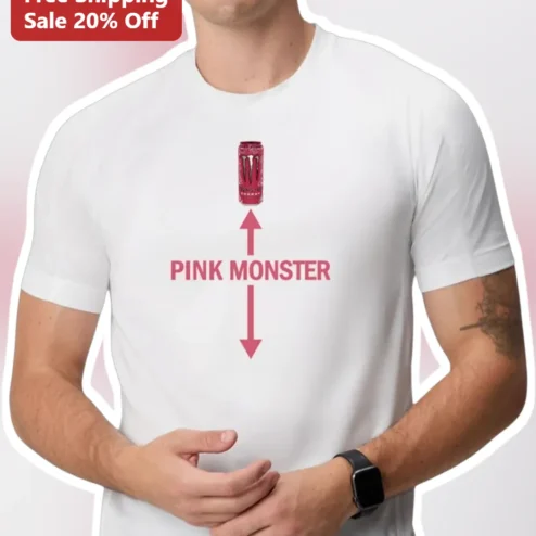 Pink Monster Tee Funny Parody Energy Drink Graphic T-Shirt for Gamers