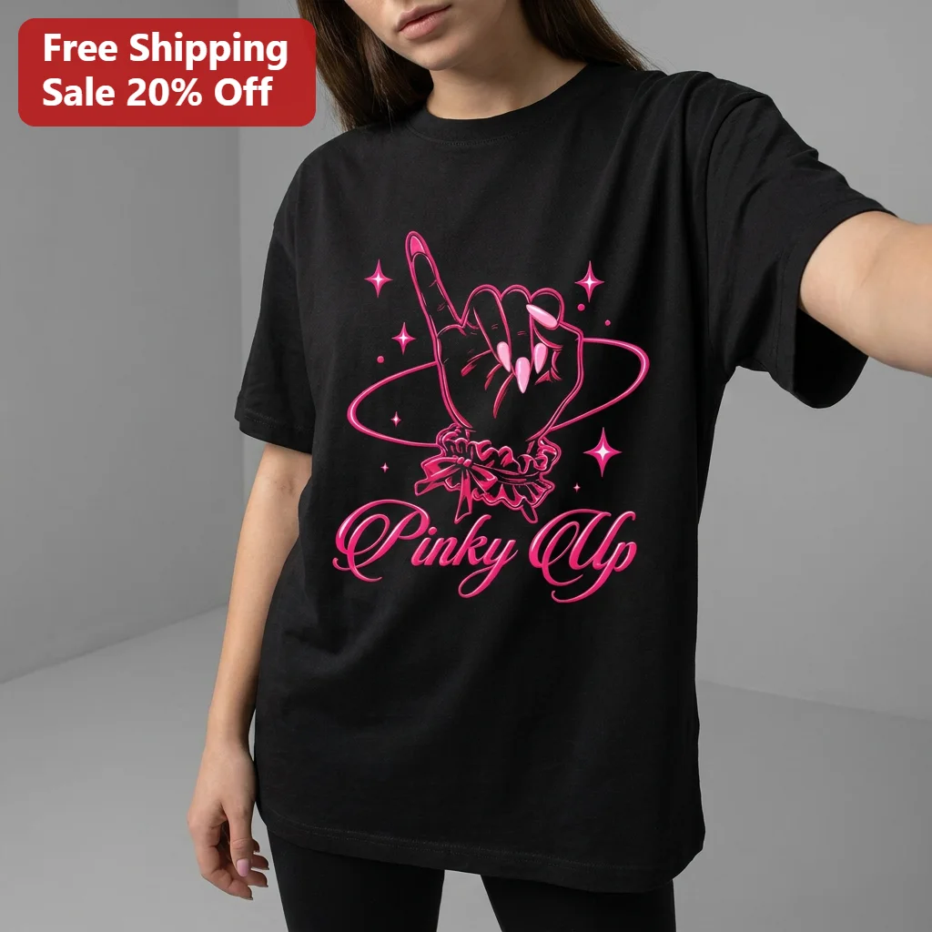 Pinky Up Tee Sassy Girly Pink Nails Hand Graphic T-Shirt Y2K Aesthetic Gift for Women