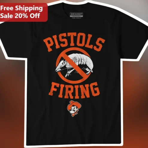 Pistols Firing Graphic Tee Vintage OSU Cowgirls Football Shirt Funny Armadillo Gun Humor Gift