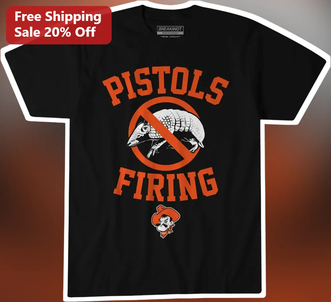 Pistols Firing Graphic Tee Vintage OSU Cowgirls Football Shirt Funny Armadillo Gun Humor Gift