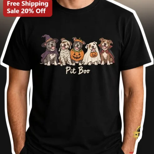 Pit Boo Halloween Costume Pitbull Tee Cute Spooky Dog Mom Gift Black T-Shirt